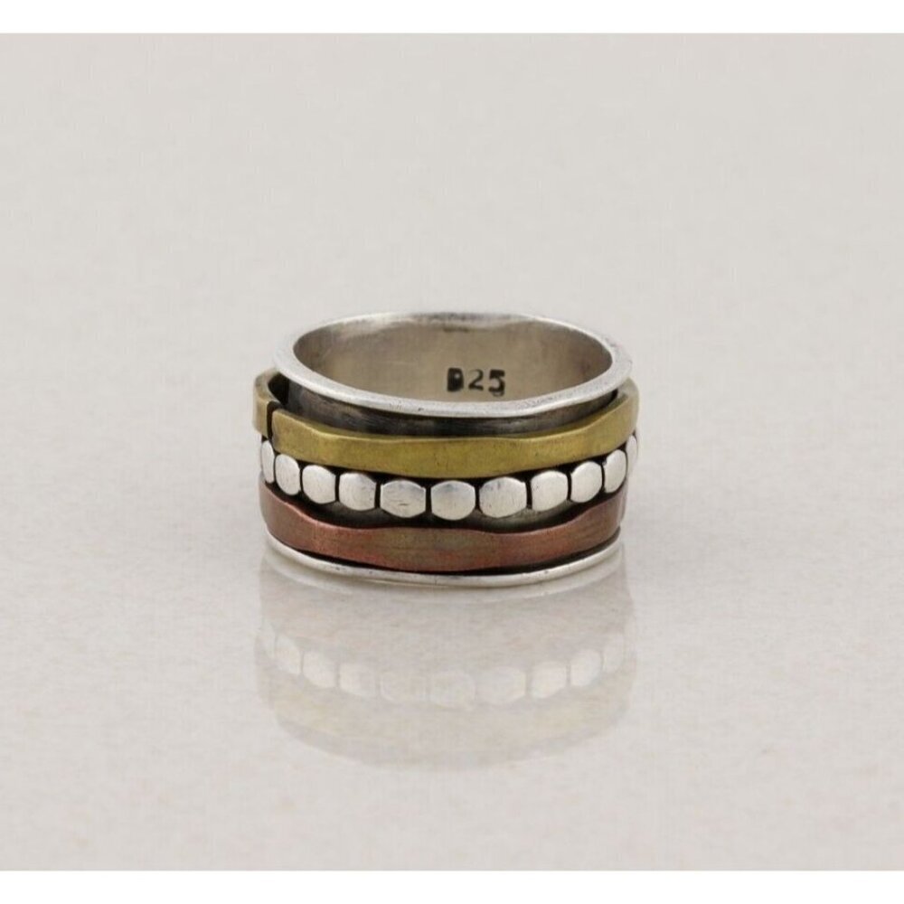 Sterling Silver Spinner Ring Copper & Brass Accents Size 7 - Picture 6 of 7